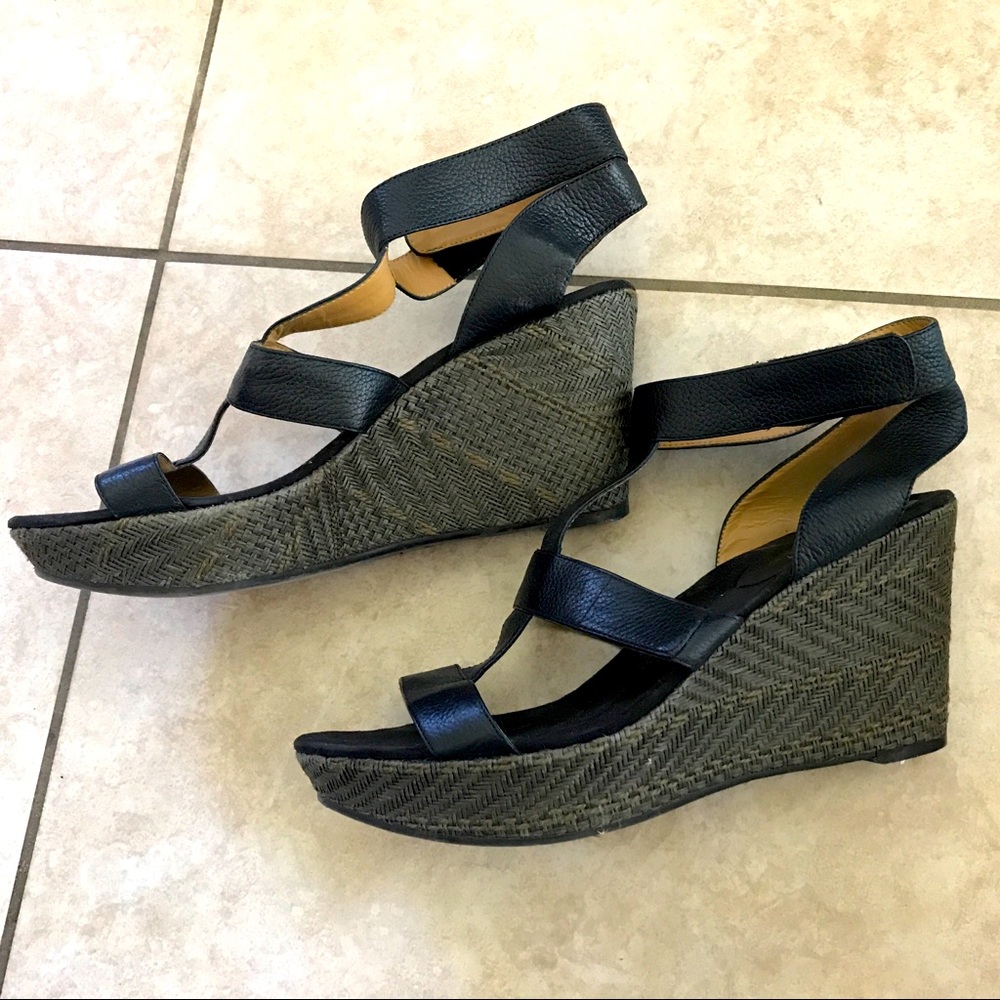 Nine West Leather Ankle Wrap Textured Wedges